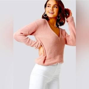 Deep Front V-neck pink metallic glitter Knitted pink Sweater